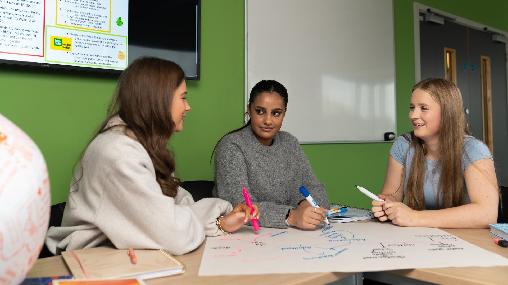Students discussing a project together.