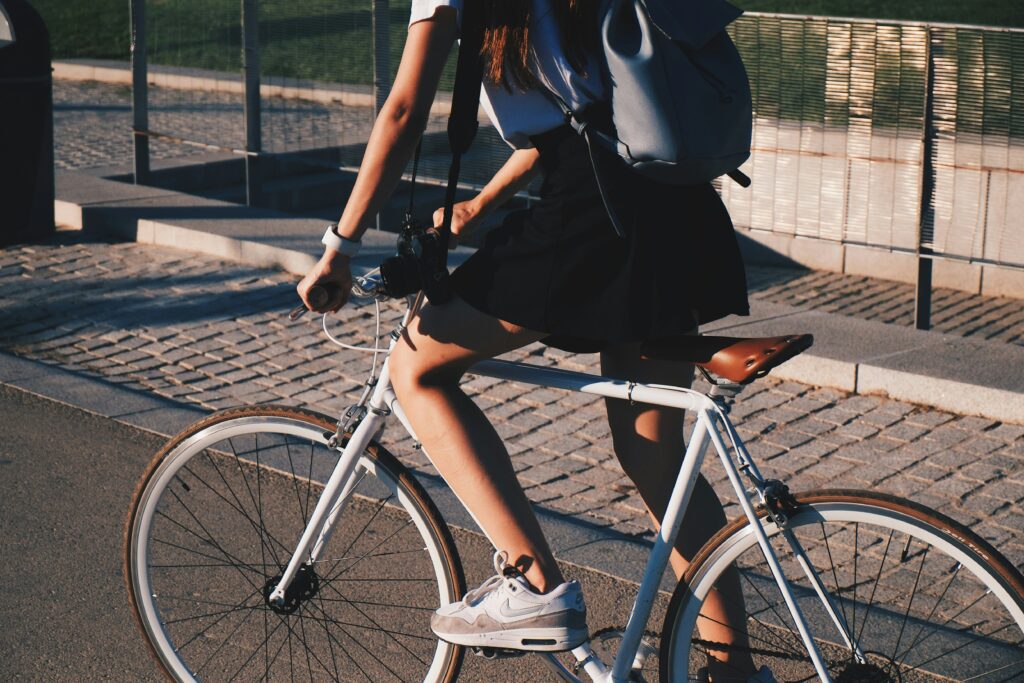 Photo of women cycling on back